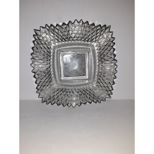 Vintage Indiana Smoked Glass Diamond‎ Point Square Bowl/ Candy Dish Very Pretty